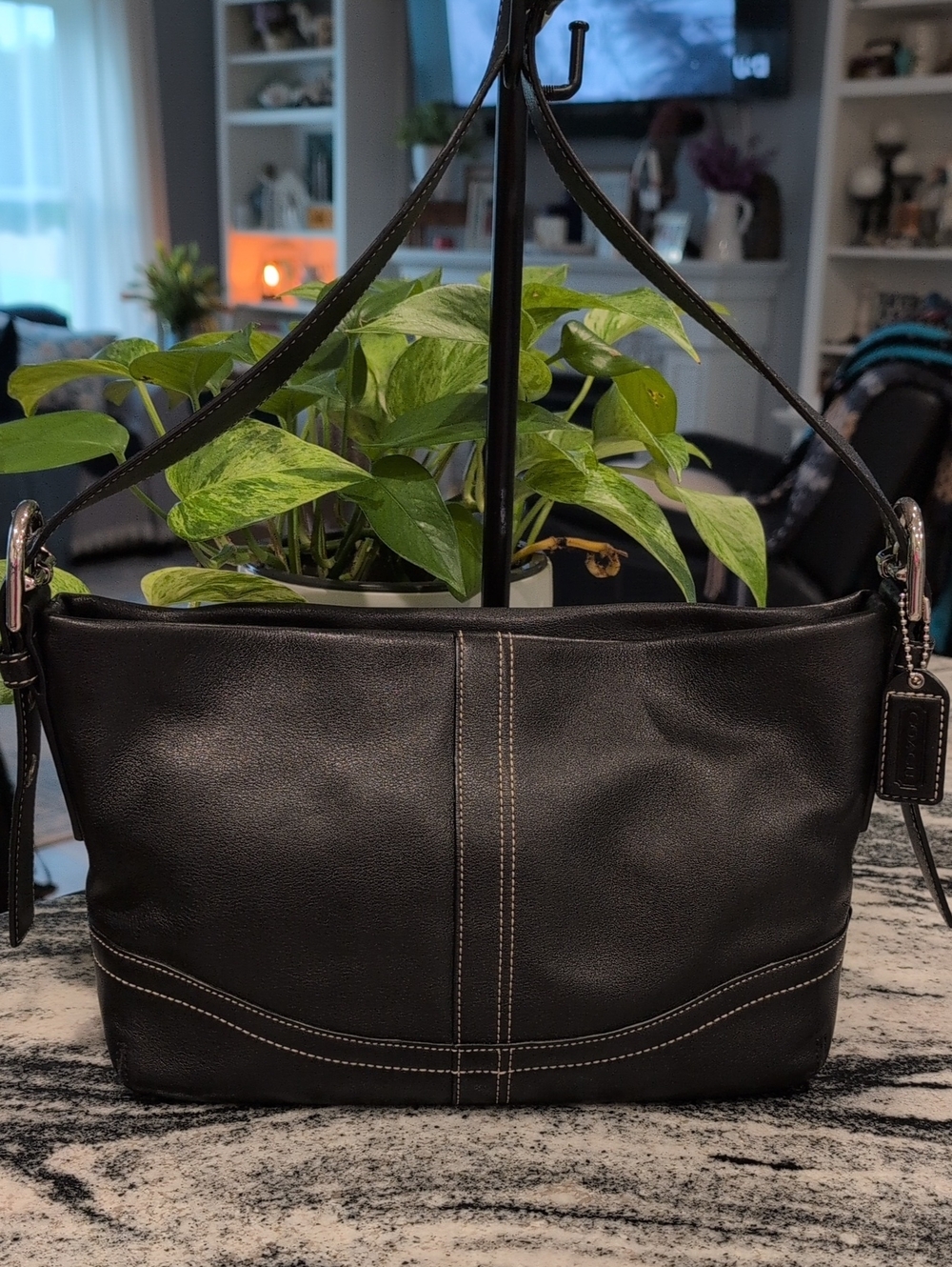 Coach Soho Hamilton Leather Hobo Shoulder Crossbody Bag with Contrast Stitching
